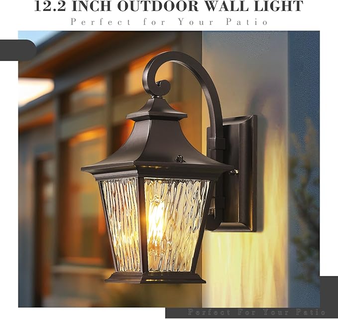 Emliviar 2 Pack Outdoor Wall Lights, Exterior Wall Lantern Sconce for Garage Patio, Oil Rubbed Bronze Finish with | Lumora