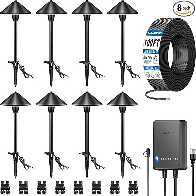 SUNVIE All-In-One LED Low Voltage Landscape Lighting Kit, 8 Pack Pathway Lights with Connector Transformer and | Lumora