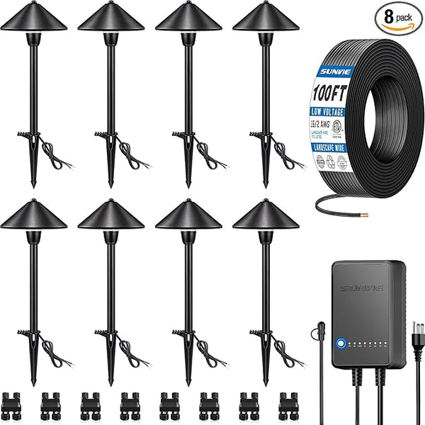 SUNVIE All-In-One LED Low Voltage Landscape Lighting Kit, 8 Pack Pathway Lights with Connector Transformer and | Lumora