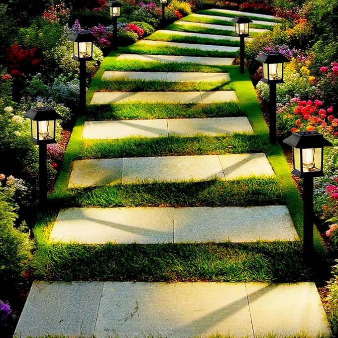 2 Pack Solar Pathway Lights Outdoor, IP65 Waterproof Upgraded LED - Auto On/Off Landscape Lighting for Driveway, Garden, Walkway, Patio & Yard Decor, Warm White