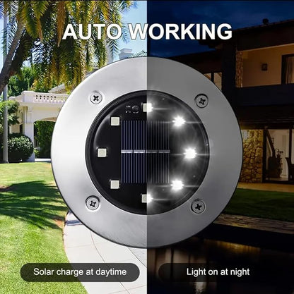JT Morolux Solar Ground Lights, LED Disk Lights, White, Waterproof Outdoor Path Lights for Garden, Lawn, Walkway, Driveway(Warm White, 4)