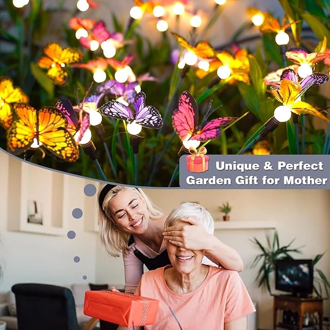 Solar Butterfly Lights Outdoor Waterproof, Garden Decor Solar Powered with 8 LED, Memorial Gifts for Graves, Solar Butterflies for Outside Garden Stake Decorations (Color, 2 Packs)