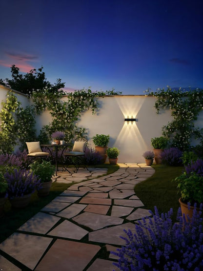 Solar Fence Lights Outdoor Waterproof 2 Pack, Dusk to Dawn Up and Down Wall Sconce for House Deck Step Fence Porch Patio, Warm White LED Lighting for Outside Yard Garden, Easy Install