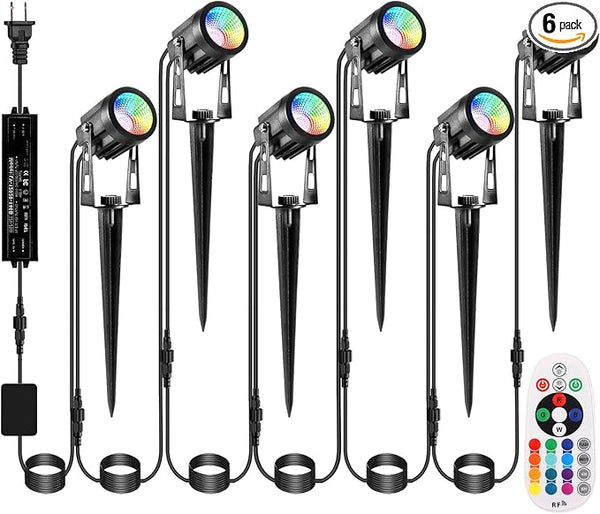 Outdoor Landscape Lighting, 6 Pack RGB Outdoor Spot Lights with Transformers and Remote, 12V Low Voltage Color | Lumora