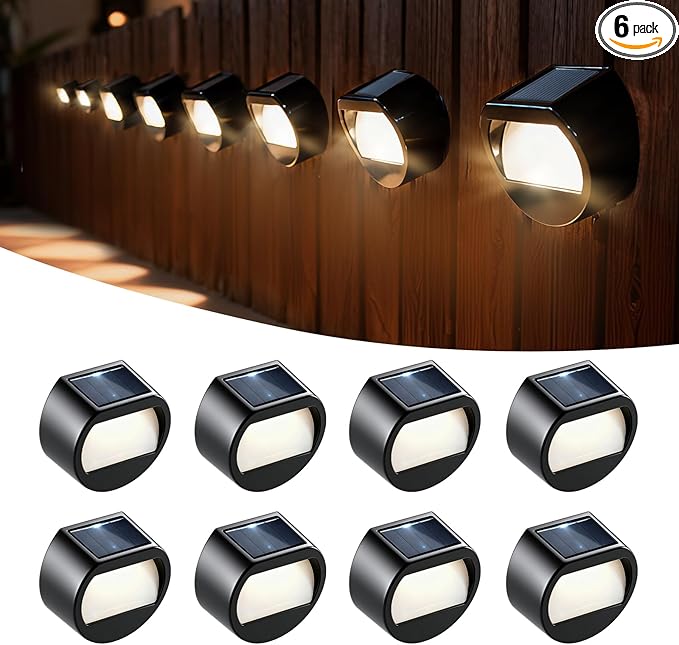 Sublume Solar Fence Lights, 8 Pack Outdoor Step Lights, IP65 Waterproof, 3000K Warm-White, Dusk to Dawn Outdoor Lighting Decor for Wall, Garage, Patio, Exterior, Porch