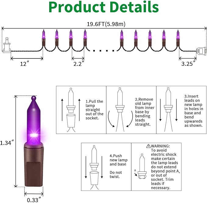 LAMPHOME Purple Christmas Lights Indoor Outdoor,19.6ft 100count Purple Lights for Christmas Tree, Deep-Violet | Lumora