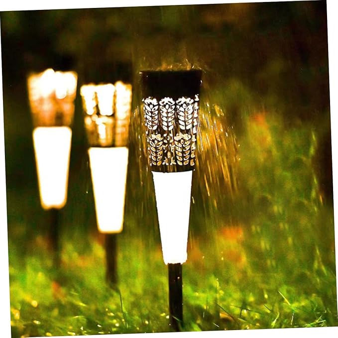 6pcs Solar Powered Garden Pathway Lights, Decorative Outdoor Lawn and Yard Landscape Lamps with Warm and Colorful Glow, Solar Cone Hollow Stake Design for Patio and Garden Lighting