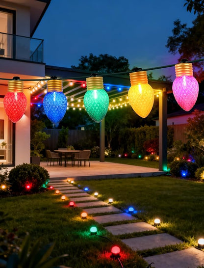 C9 LED Christmas Lights Outdoor Waterproof, 16FT 10 Large Bulb Bright Christmas String Lights, UL Certified Heavy-Duty Diamond Faceted Lights for Roofline, Patio, Yard & Holiday Decor (Multicolor)