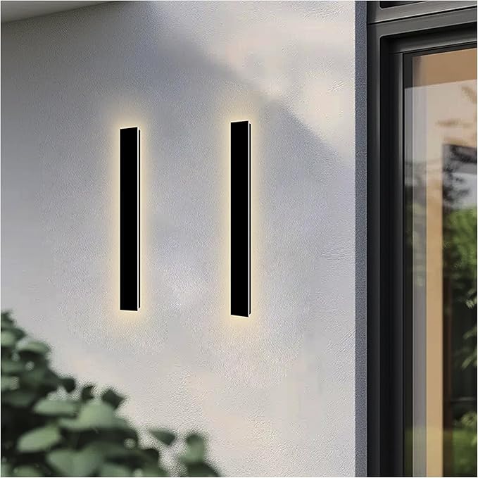 Modern Outdoor Wall Lights, 2 Pack 24 Inch Long Outdoor Wall Sconce with Junction Box Cover, LED 3000K Exterior Sconce IP65 Waterproof Outside Wall Lights for House Garage