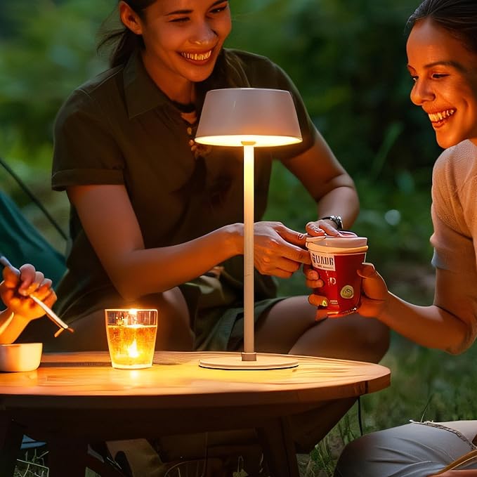 Outdoor Table Lamp,Rechargeable Cordless LED Table Lamps,Portable Desk Light,2200mAh Battery Waterproof Dimmable 3 Color Stepless Table Light,Wireless,Cafe/Dinner/Patio/Restaurant
