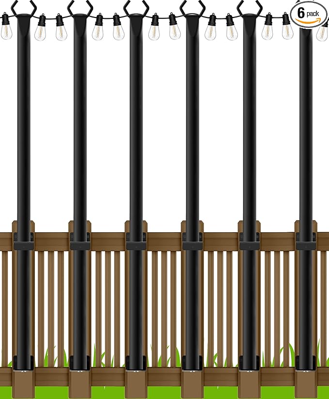 AILBTON 4.8Ft String Light Poles 6 Pack,Light Poles for Outside Lights,Outdoor with Fence Brackets Hanging | Lumora
