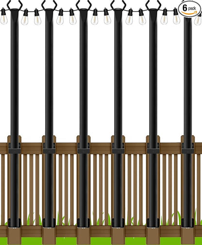 AILBTON 4.8Ft String Light Poles 6 Pack,Light Poles for Outside Lights,Outdoor with Fence Brackets Hanging Lights,Metal Stand Deck Patio Backyard