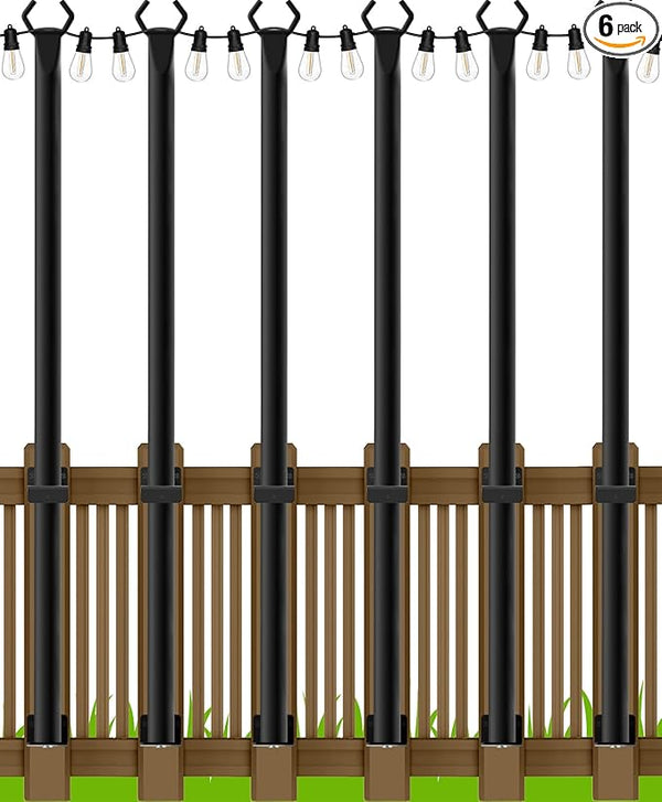 AILBTON 4.8Ft String Light Poles 6 Pack,Light Poles for Outside Lights,Outdoor with Fence Brackets Hanging | Lumora