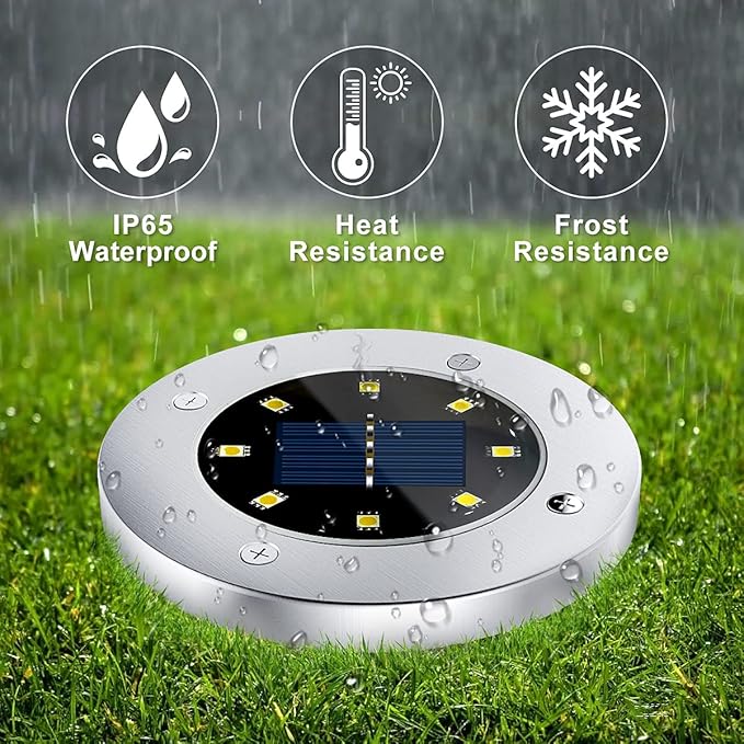 12 Pack 8LED Solar Garden Lights Outdoor Waterproof Sidewalk Disk Bright In-Ground Landscape Lighting for Lawn | Lumora