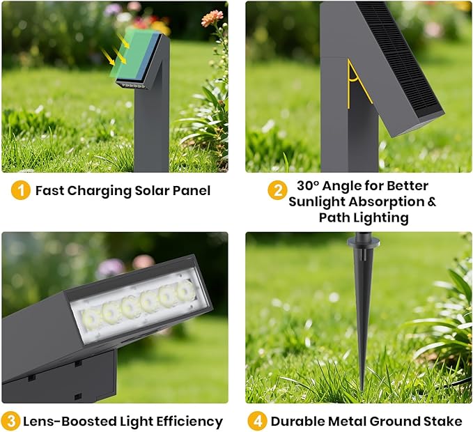 Solar Walkway Light, Dimmable Metal Solar Pathway Light Outdoor IP65 Waterproof, 3000K 500LM Solars Yard Lights for Yard Garden Patio Landscape Lawn