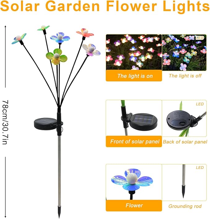 Solar Flower Lights Outdoor Waterproof 6 Pack of 32 LEDs Garden Solar Firefly Lights Decorative for Garden, Yard, Backyard