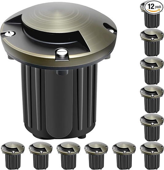 Gardencoin Brass Well Lights Outdoor 12V LED Low Voltage Landscape In Ground Light Waterproof Up Lighting Fixture, Bronze Accent Lighting Fixture Without MR16 Bulb, 12 Pack