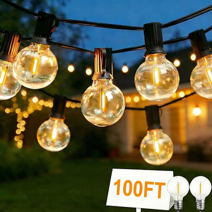 Outdoor LED String Lights with 100 Feet G40 Globe 52 Plastic Bulbs(2 Spare), Waterproof Hanging Light for Patio Backyard Porch Balcony Party Decoration