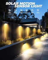 4 Pack Solar Fence Lights, Waterproof Motion Sensor Deck Outdoor, Warm White LED Outside Wireless for Wall Yard | Lumora