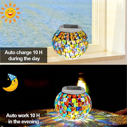 Aukora Color Changing Solar Powered Glass Ball Garden Lights, Table Lamps Waterproof Night Light for Patio, Party, Yard, Room, Bar, Wine Cabinet, Outdoor/Indoor Decorations, Ideal Gift(Mosaic Glass)