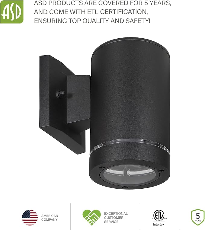 ASD 1 Light Outdoor Wall Light Fixture | 60W E26 Bulb Socket 120V ETL Cylinder Up Down Lights | | Lumora