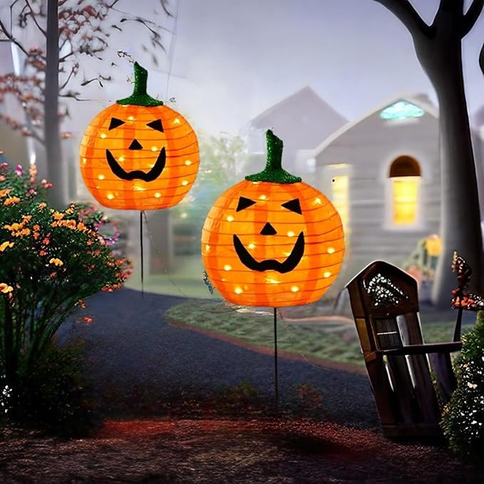 Solar Halloween Pumpkin LED Lights, Set of 2 Big Pumpkin Stake Lights 2 Modes for Outdoor Halloween Pathway Yard | Lumora