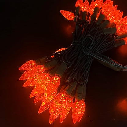 UL Listed 50 Count C6 Led Christmas Lights,C6 Strawberry Lights Bulbs,Outdoor Led String Lights for Garden Patio Halloween Christmas Lighting Decoration,17 Ft Green Wire (Orange)