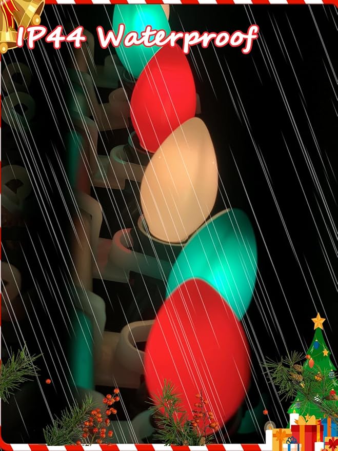 SUNSGNE C7 LED Christmas Lights Outdoor, 25ft Vintage Christmas String Lights with 27 Red Green White LED Bulbs(2 | Lumora