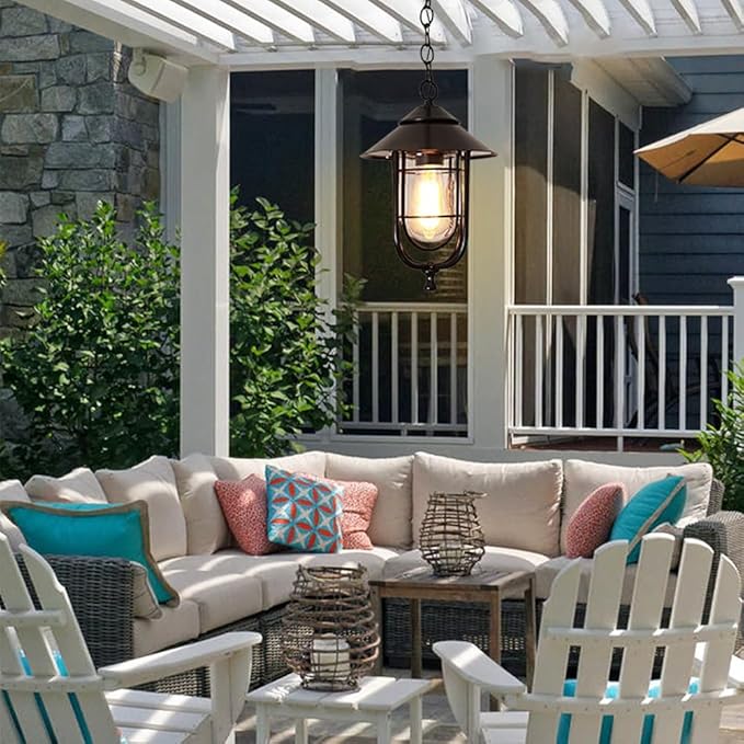 American Style Outdoor Light,Waterproof Wrought Iron with Transparent S Lampshade,Garden,Hallway,Villa Hanging | Lumora