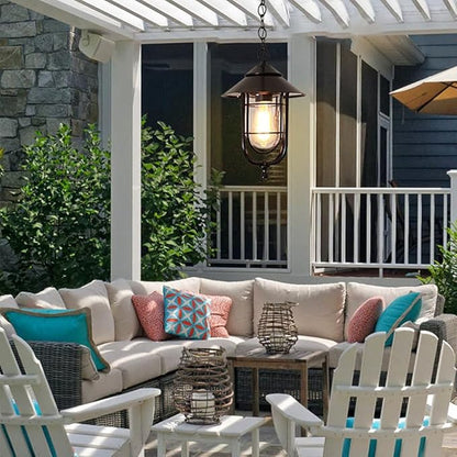 American Style Outdoor Light,Waterproof Wrought Iron with Transparent S Lampshade,Garden,Hallway,Villa Hanging Fixtures, Home Courtyard Pavilion Chandelier