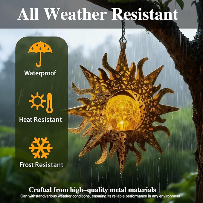 Solar Lights Outdoor Garden Decor Hanging Lanterns Decoration Metal Sunflower Gifts Waterproof for Yard Clearance | Lumora