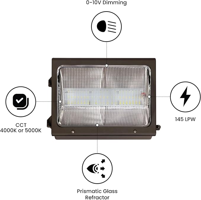 WareLight LED Wall Pack, Outdoor Security Lights - Energy Efficient, 50,000 Hour Lifespan, 75 watt, 10,200 Lumens | Lumora