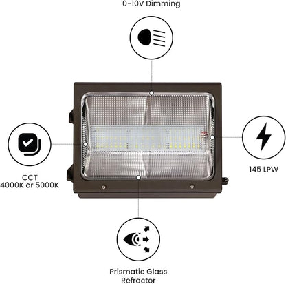 WareLight LED Wall Pack, Outdoor Security Lights - Energy Efficient, 50,000 Hour Lifespan, 75 watt, 10,200 Lumens, Matte Bronze
