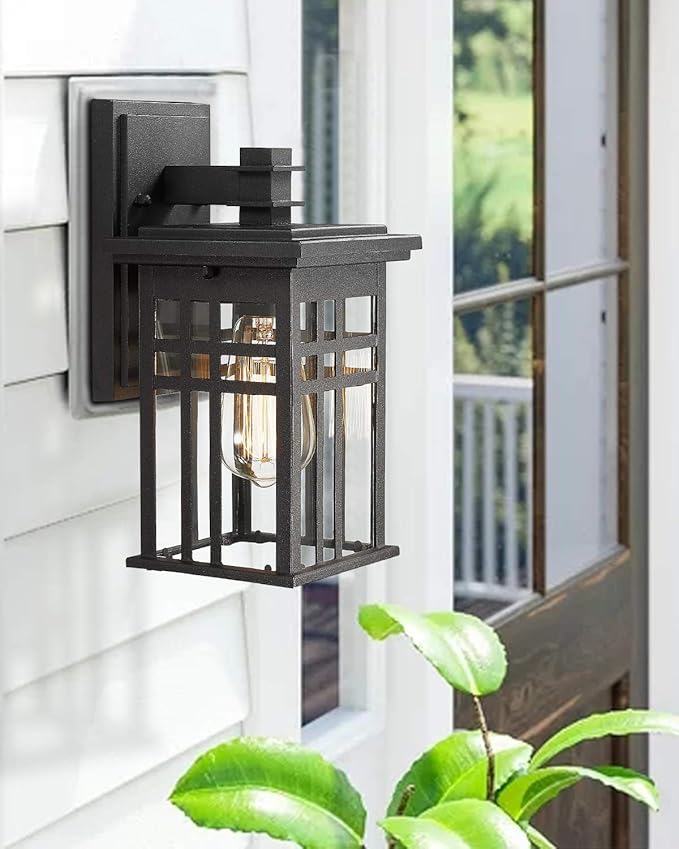 zeyu 2 Pack Outdoor Wall Sconce, Exterior Wall Mount Light in Black Finish with Clear Glass Shade, 20068B1-2PK | Lumora