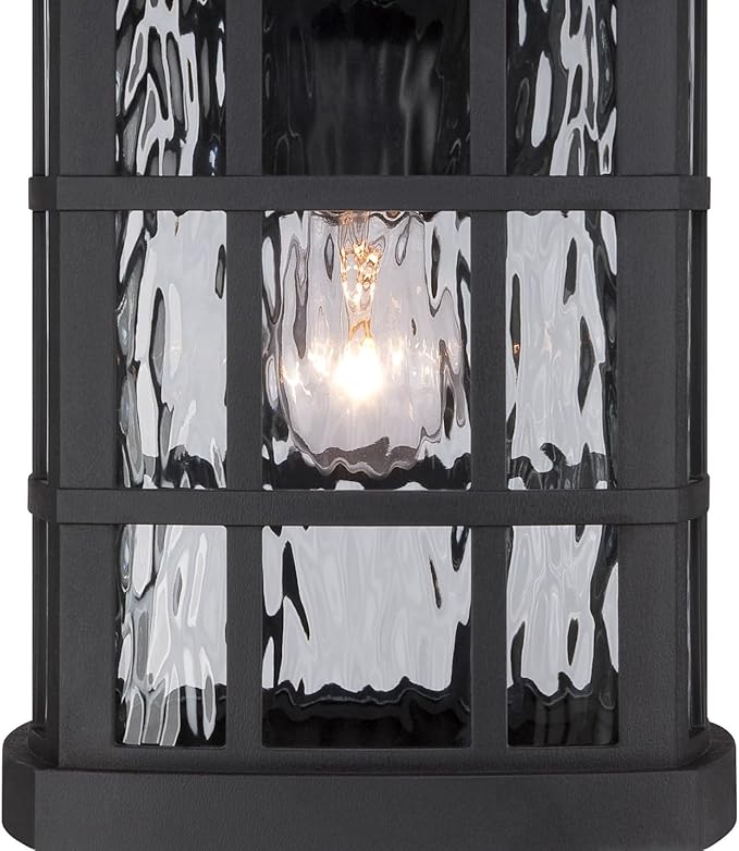 Quoizel Stonington Outdoor Wall Lantern, Coastal Armour 15.5 Inch 1-Light Mystic Black Vintage Wall Sconce, Clear Water Glass, 100W, Decorative Outside Lights for Patio, Porch, Garage or Yard