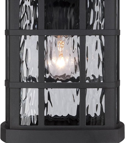 Quoizel Stonington Outdoor Wall Lantern, Coastal Armour 15.5 Inch 1-Light Mystic Black Vintage Wall Sconce, Clear Water Glass, 100W, Decorative Outside Lights for Patio, Porch, Garage or Yard
