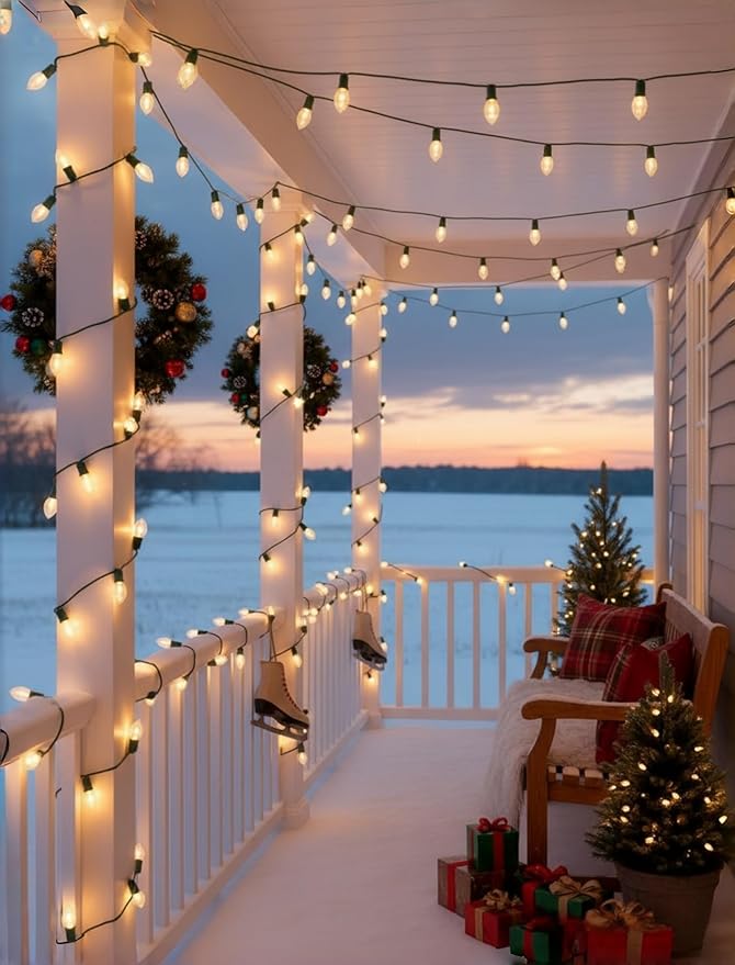 C7 Christmas Lights, 25Ft C7 Clear Christmas String Lights with 27 C7 Warm White Bulbs, Vintage Christmas String Lights for Garden, Patio, Backyard, Cafe, Xmas Party, 5 Watt e12 Base