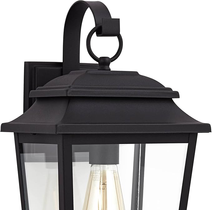 John Timberland Bellis Verde Outdoor Wall Light Sconce Fixture Texturized Black Steel 15 1/4" Clear Glass Lantern | Lumora