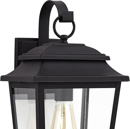 John Timberland Bellis Verde Outdoor Wall Light Sconce Fixture Texturized Black Steel 15 1/4" Clear Glass Lantern for Exterior House Porch Patio Outside Deck Garage Yard Front Door Garden Home