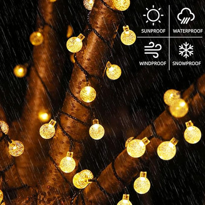 Metaku Solar String Lights Outdoor 23ft 50 LED Globe Lights Solar Powered 8 Modes Auto On/Off Waterproof Decorative Lights for Patio Garden Gazebo Bistro Balcony