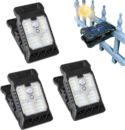 2026 New Solar Clip Light with Motion Sensor, Clip on Solar Lights Outdoor Waterproof, Portable Outdoor LED Light for Camping, Adjustable Clip on LED Light for Garden、Camping、Yard (3PCS)