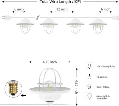 JONATHAN Y JYL8703B Indoor Outdoor Rustic Farmhouse LED G40 Metal Cage Shade String Lights Garden Patio Backyard Porch Balcony, 10 ft. 10-Light, White