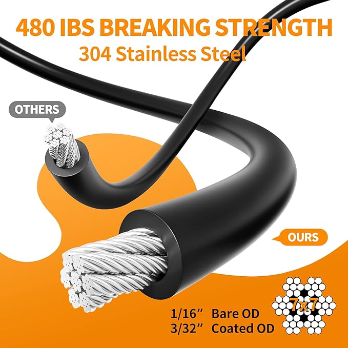 String Light Hanging Kit,164 Ft Nylon Coated Stainless Steel 304 Wire Rope, String Lights Suspension Kit,Outdoor | Lumora