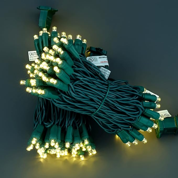 YULETIME Warm White One-Piece Wide Angle Christmas Lights 140 Count 48 Feet, 2 Sets 70 LED 24 ft High Waterproof 5mm UL Certified String Light (Warm White)
