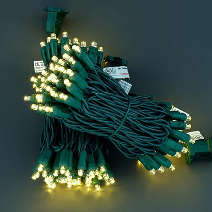 YULETIME Warm White One-Piece Wide Angle Christmas Lights 140 Count 48 Feet, 2 Sets 70 LED 24 ft High Waterproof 5mm UL Certified String Light (Warm White)