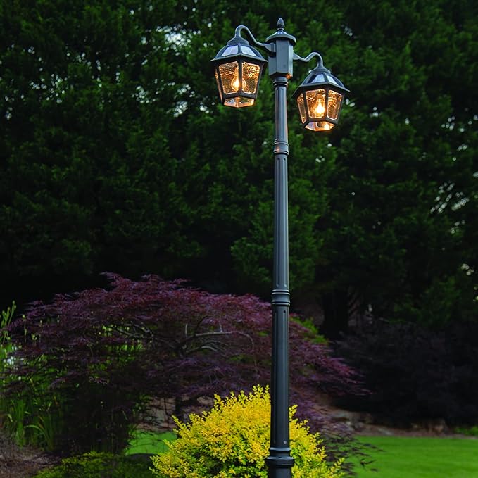 Gama Sonic Polaris Double Head Lamp Post (177B50002), Black Finish - Outdoor Path Light | Lumora