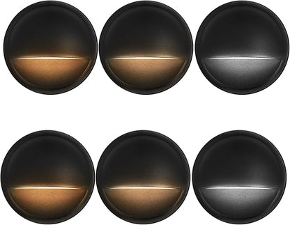 LED Low Voltage Deck Lights Outdoor Waterproof,6-Pack 3CCT Deck Lighting Fixtures Landscape Step,3W,12V-24V AC/DC Die-cast Aluminum Housing Fence Lamp Wired 2700K/3500K/5000K (Black)