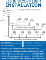 SUNVIE Low Voltage Landscape Well Lights with Wire Connectors, 12W LED, IP67 Waterproof Outdoor In-Ground Garden | Lumora