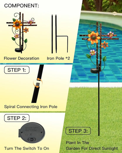 Putuo Decor Cross Outdoor Solar Garden Lights Decorative Metal Cross Garden Stake Light with LED Lights Waterproof for Yard Garden Pathway Remembrance Gifts, L087SN-0004383