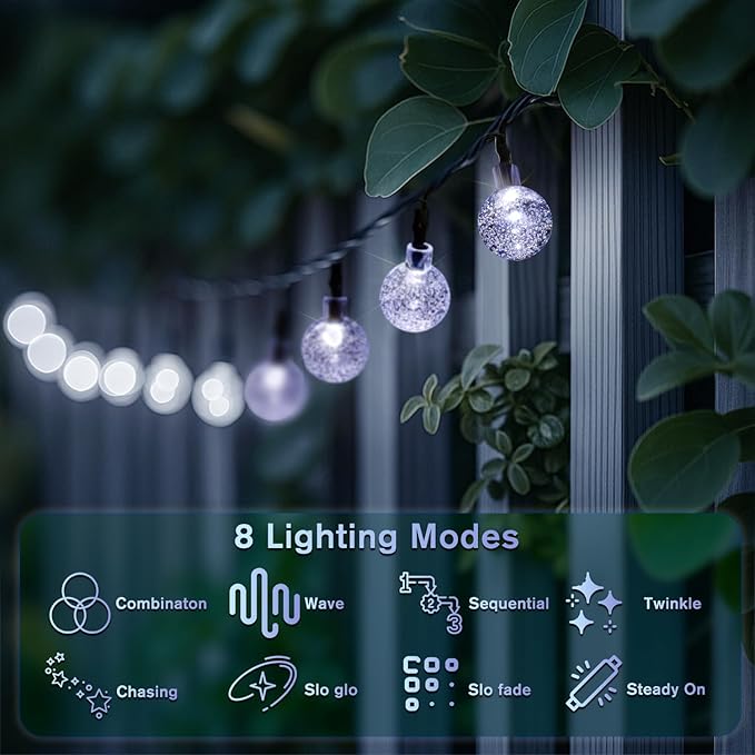 Metaku Solar String Lights for Outside, 36FT 60 LED Crystal Globe String Lights, Solar Powered Outdoor Lights with | Lumora